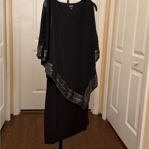 SLNY Black Asymmetrical Dress with Silver Details
